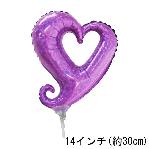 【選択用ミニシェイプバルーン】 オープンハート ホログラムパープル 30cm