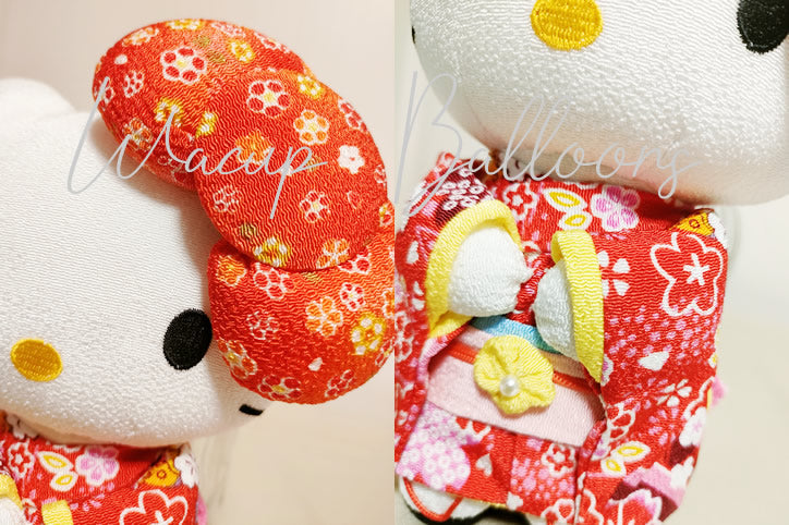 ぬいぐるみ【キティ着物ちりめん ビッグリボン 赤】をセットに追加する♪