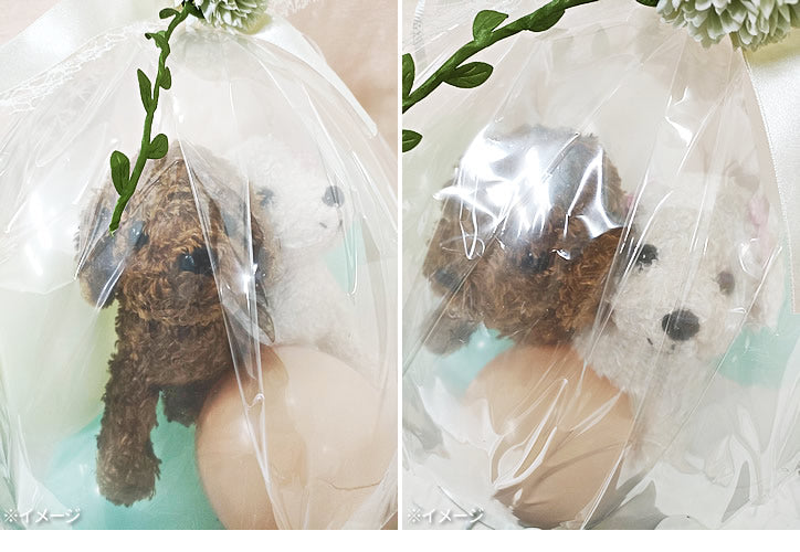 犬好きが喜ぶプレゼント 結婚 電報 ダックス 柴犬 パグ トイプードル チワワ シュナウザー シーズー マルチーズ ボストンテリア ポメラニアン 黒柴 コッカースパニエル ナチュラル おしゃれ - ぬいぐるみバルーンラッピング：選べるプレミアムパピー犬２体入り＜ミントオレンジ花レース緑＞<本州送料無料>