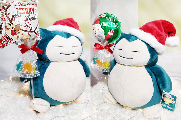 クリスマスプレゼント ピカチュウ カビゴン ゲンガー イーブイ ポッチャマ ポケモン ぬいぐるみ - ミニバルーン星型キャンディ付サンタ帽子＆ポケットモンスターポーチセットM<本州送料無料>