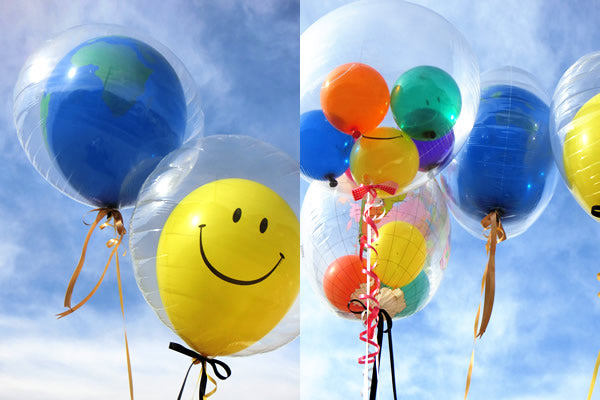 文字入れ付き透明バルーン ダブル【L】地球セットプラネットアース 宇宙や星好きの大人、小学生・中学生・高校生・大学生