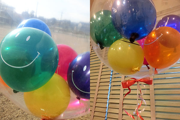 笑顔いっぱいビタミンカラー♪名入れ付き透明バルーン プチエル【L】スマイル!スマイル!バルーンセット バルーン電報 名入れ 誕生日 卒業式 お祝い