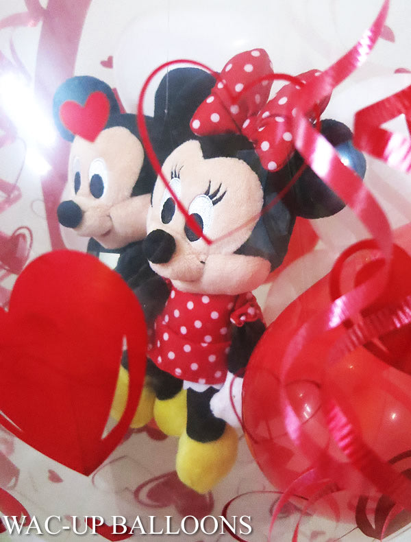 ミッキーミニー電報♪結婚式 ウエディング 誕生日 - ぬいぐるみバルーンラッピングギフト:ディズニービーンズ ミッキー&ミニー<レッド>