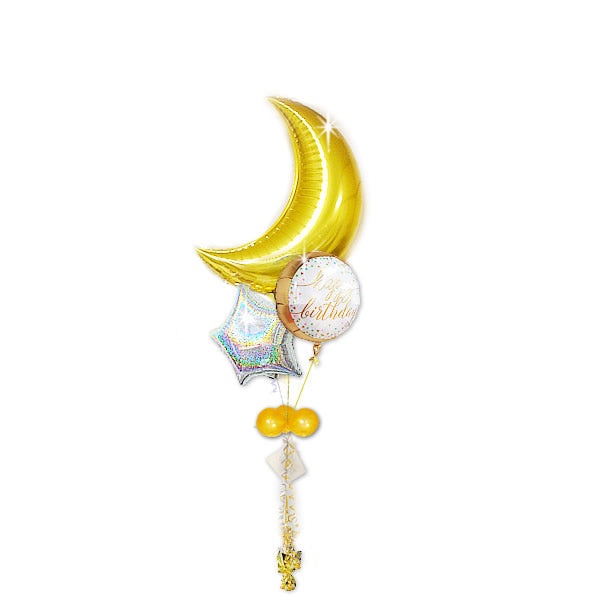 誕生日 バルーン 電報 傘寿 米寿 80歳 88歳 - 誕生日祝いパステルコンフェッティ&ムーンスター3バルーンセット <補充用ヘリウムガス付>
