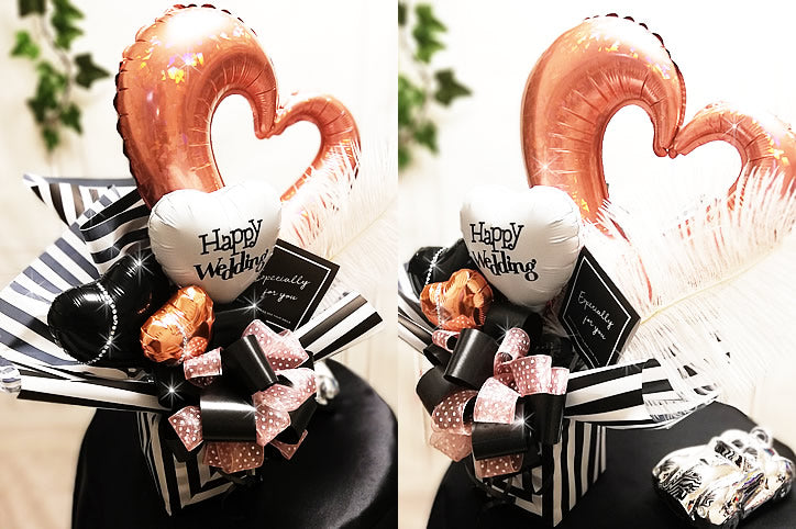 【選択用 卓上型バルーンアレンジメント】オープンハートS/ローズゴールド/ストライプ