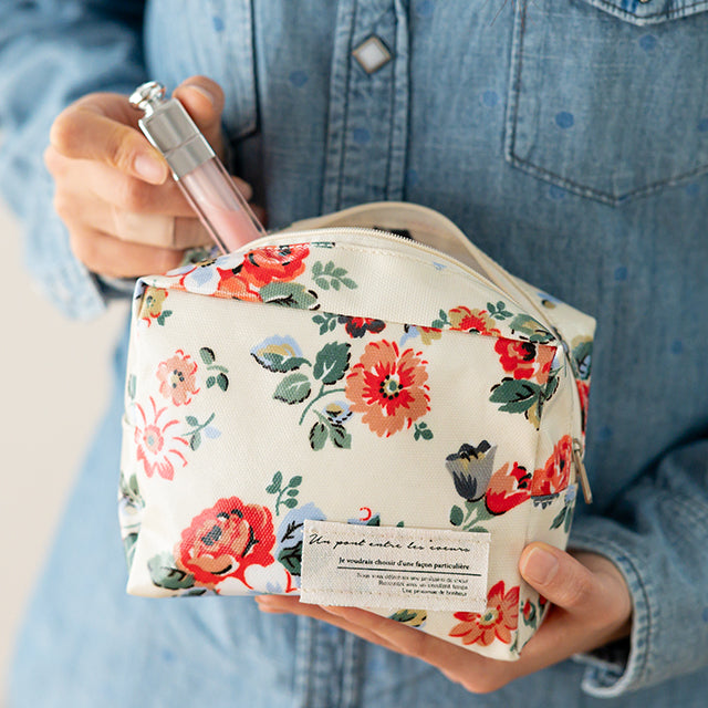 母の日 ポーチ&ぬいぐるみ 花束 コスメポーチ 化粧ポーチ メイクポーチ - 母の日ミニバルーン花束付くまのキャメル&ポーチ(白)セットM