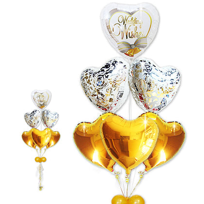 豪華なゴールド&シルバー - 結婚祝ウィッシーズベルズ エレガントゴールド6バルーンセット<補充用ヘリウムガス付・本州送料無料>