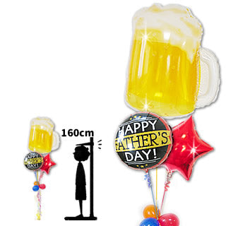 父の日ビールで乾杯♪お父さんへビックリサプライズプレゼント - 父の日はビールで乾杯!イエローバナー スター3バルーンセット<補充用ヘリウムガス付・本州送料無料>