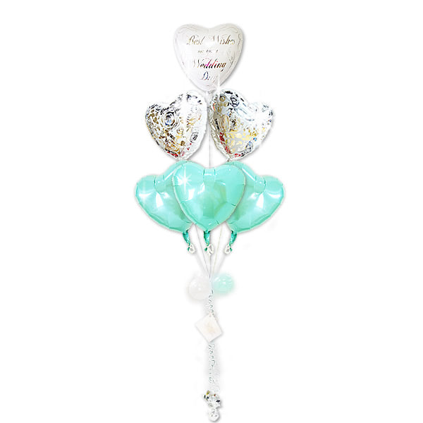 ティファニーブルーと白がおしゃれな結婚祝いバルーン電報 - 結婚祝エレガント ティファニーブルー6バルーン電報セット<補充用ヘリウムガス付>