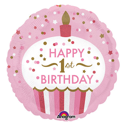 【選択用バルーン】1STピンクストライプカップケーキ★