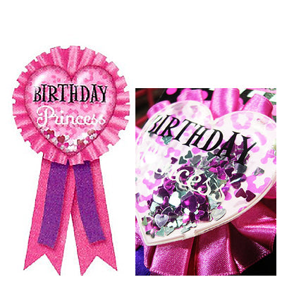 ピンクのプリンセスバッチでパーティの主役に!【OPアワードリボン:ハートコンフェッティ】<セットに追加なら送料無料>