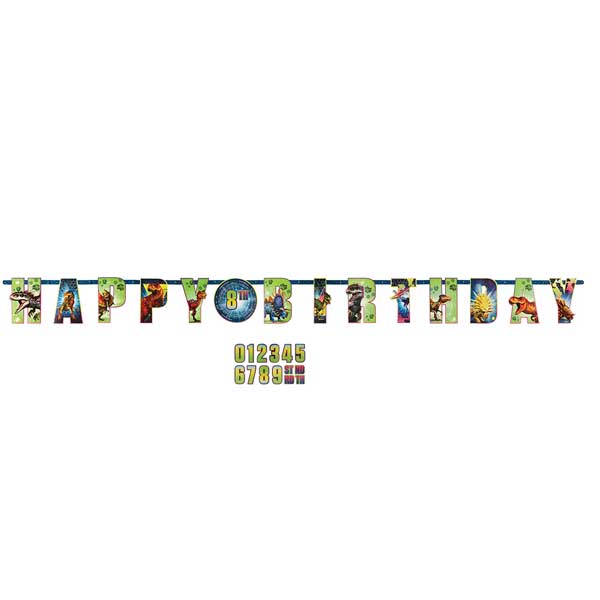 恐竜の数字入り誕生日バナー ジュラシックワールド パーティー 飾り付け - 【OPジャンボレターバナー:ジュラシックワールド】<セットに追加なら送料無料>