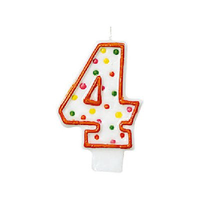4歳 誕生日祝いに - 【OPポルカ数字キャンドル:数字の4】<セットに追加なら送料無料>