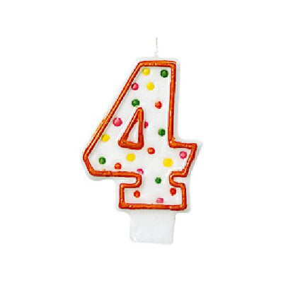 ４歳 誕生日祝いに - 【OPポルカ数字キャンドル:数字の4】<セットに追加なら送料無料>