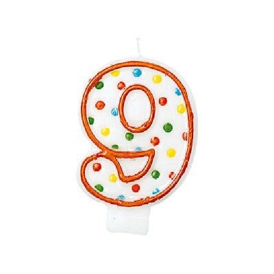 9歳 誕生日祝いに - 【OPポルカ数字キャンドル:数字の9】<セットに追加なら送料無料>