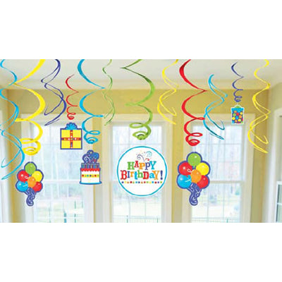 バースデー飾りを天井から吊るせば素敵なバースデーパーティに!【OPスワールデコレーション:フィーバー】<セットに追加なら送料無料>