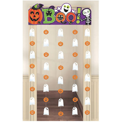 カボチャとおばけのドアカーテンを飾るだけで一気にハロウィンムードに!【OPドアカーテン:HWブー】<セットに追加なら送料無料>