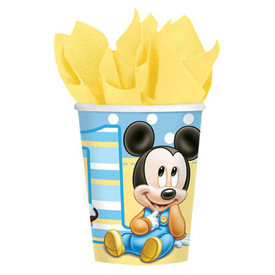 ベビーミッキーのコップでファーストバースデーを盛り上げよう!【OP紙コップ:1歳誕生日ミッキー】<セットに追加なら送料無料>