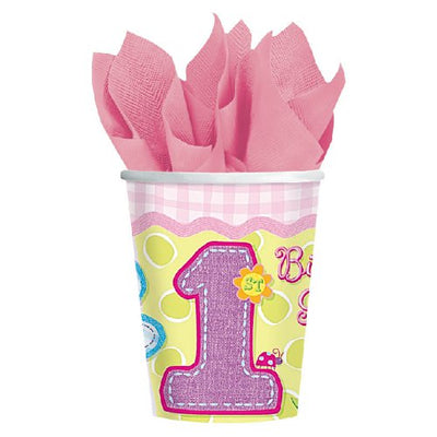 1歳女の子のバルーンとお揃いにしても♪【OP紙コップ:1歳誕生日女の子】<セットに追加なら送料無料>