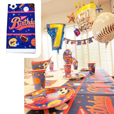 スポーツ柄のカバーでカッコイイバースデーパーティに!【OPプラスティックテーブルカバー:スポーツ】<セットに追加なら送料無料>