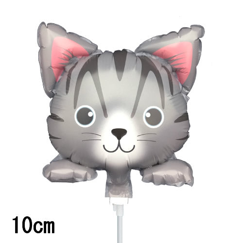 【選択用スティックバルーン】STNNミニにゃんこ NO.22 サバ白(グレーのトラ柄) 14cm◆