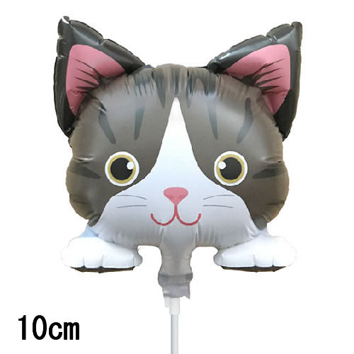 【選択用スティックバルーン】STNNミニにゃんこ NO.29 キジ白(濃茶のトラ柄に白) 14cm◆