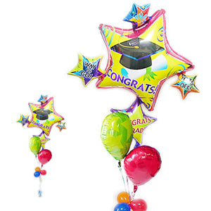 卒業祝いメッセージが入ったビックバルーン - 卒園卒業祝いグラッドクラスター パーフェクト3バルーンセット<補充用ヘリウムガス付・本州送料無料>