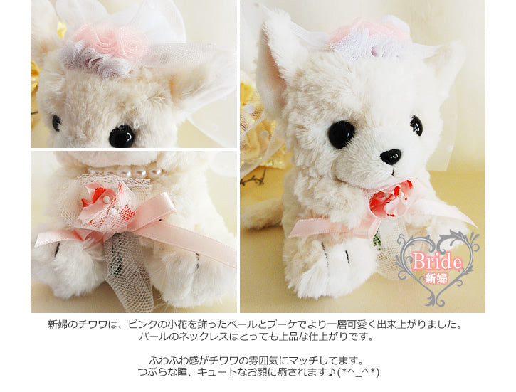 かわいいチワワのウェディング人形 犬好きな方へ祝電 - 「結婚式ウェルカムドールBOX<チワワ>」のぬいぐるが運ぶ♪2バルーンインプチセット<補充用ヘリウムガス付>