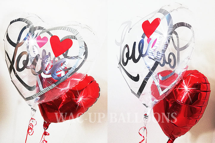 結婚 電報 ネット 結婚式 卓上 相手に気を使わせない お求め安い おしゃれ - LVシルエット&赤ハート2バルーンセット <補充用ヘリウムガス付>