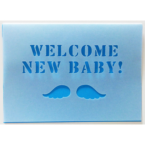 無料カードからアップグレード♪【OP二つ折りカッティング出産祝いエンジェル(青)】