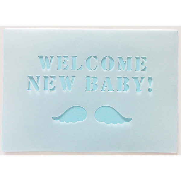 無料カードからアップグレード♪【OP二つ折りカッティング出産祝いエンジェル(水色)】
