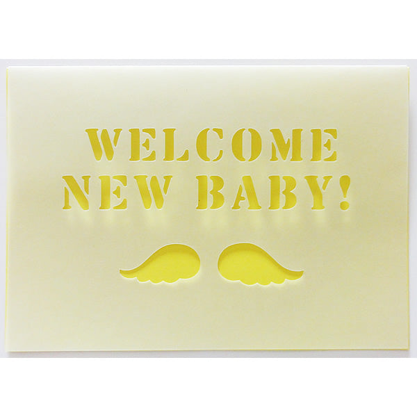 無料カードからアップグレード♪【OP二つ折りカッティング出産祝いエンジェル(黄色)】