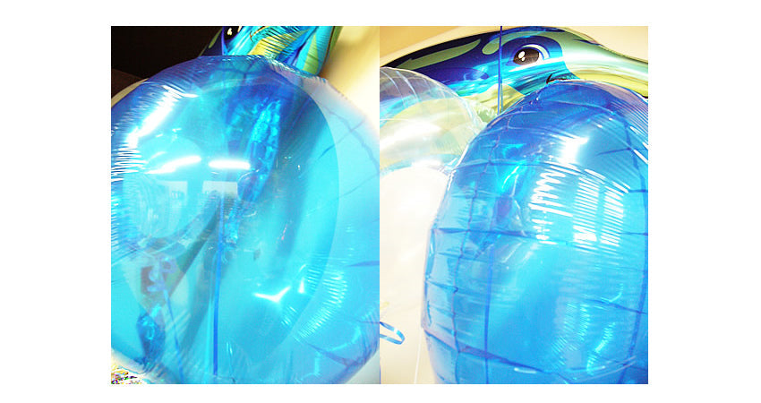 お見舞いに、癒しのドルフィン型バルーン - お見舞いスーンラディアント&ブルードルフィン5バルーンセット<補充用ヘリウムガス付・本州送料無料>