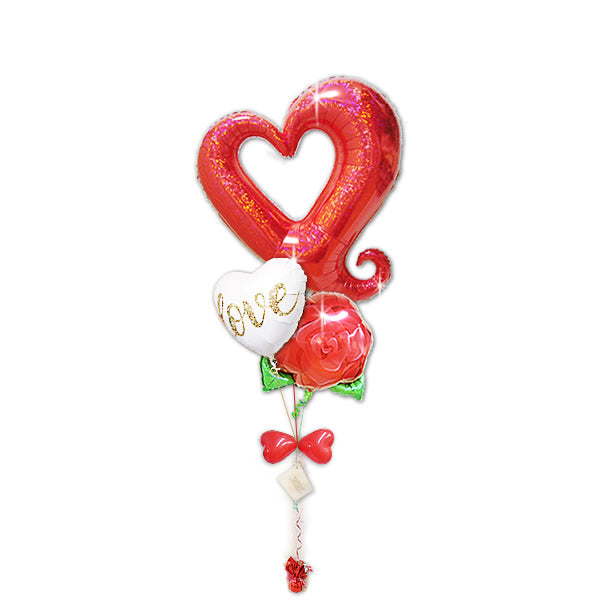 結婚式 二次会に大きなハートをプレゼント 大人 おしゃれ アレンジ - LVグリッターゴールド チェーンハートプリズムレッド3バルーンセット<補充用ヘリウムガス付>