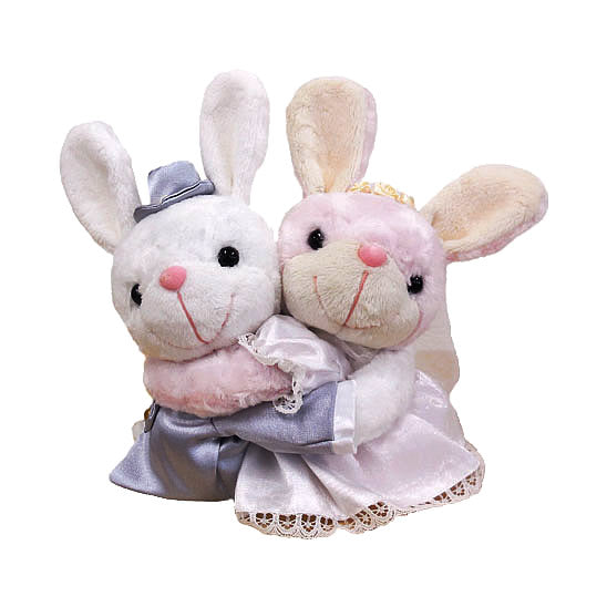 結婚式 ぬいぐるみ&バルーン うさぎ くま ひつじ 可愛い 花束 ギフト 電報 - 結婚式レースホワイト:ミニバルーン花束ブーケ付き 選べるめちゃラブ ウェディングセット