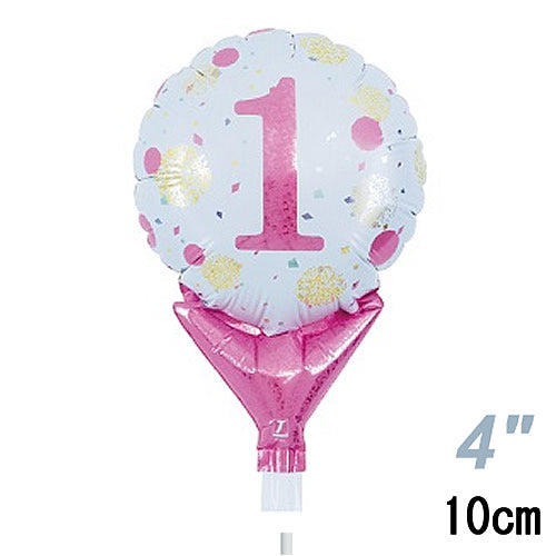 【選択用スティックバルーン】STNO4インチ数字ピンクドット「1」 10cm★