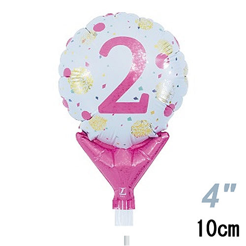 【選択用スティックバルーン】STNO4インチ数字ピンクドット「2」 10cm★