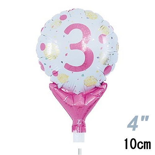 【選択用スティックバルーン】STNO4インチ数字ピンクドット「3」 10cm★