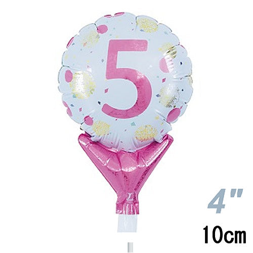 【選択用スティックバルーン】STNO4インチ数字ピンクドット「5」 10cm★