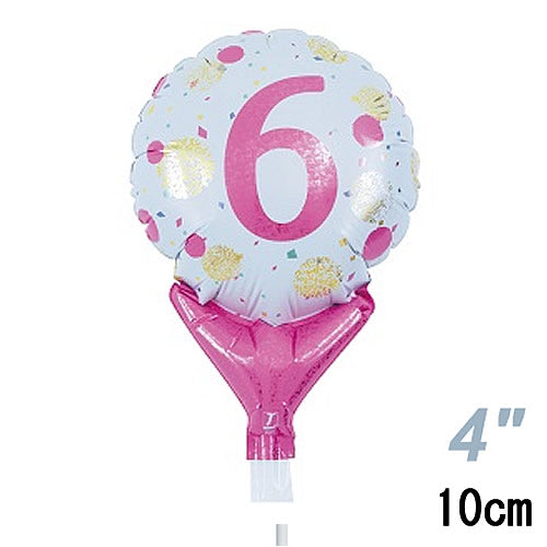 【選択用スティックバルーン】STNO4インチ数字ピンクドット「6」 10cm★