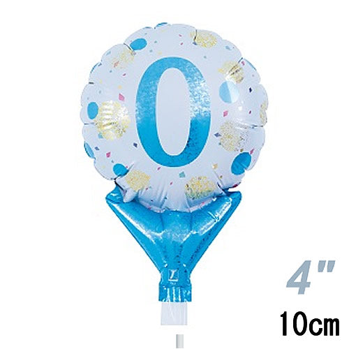 【選択用スティックバルーン】STNO4インチ数字ブルードット「0」 10cm★