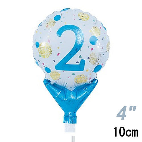 【選択用スティックバルーン】STNO4インチ数字ブルードット「2」 10cm★