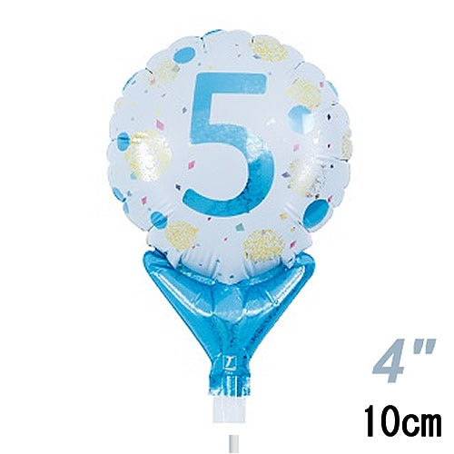 【選択用スティックバルーン】STNO4インチ数字ブルードット「5」 10cm★