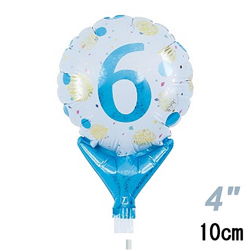 【選択用スティックバルーン】STNO4インチ数字ブルードット「6」 10cm★