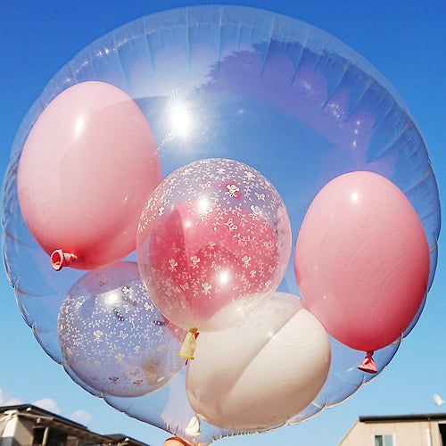 【選択用バルーン】透明バルーン プチエル【L】フラワリーピンク◆