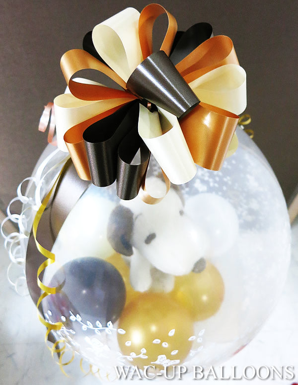 おしゃれ モカ 大人 スヌーピー 人気 祝電 - ぬいぐるみバルーンラッピングギフト:選べる!はぐスヌーピー<ゴールド>