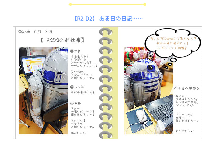 スターウォーズ電報 結婚式の祝電に - ひょこひょこスターウォーズR2D2★2バルーンセット<補充用ヘリウムガス付>