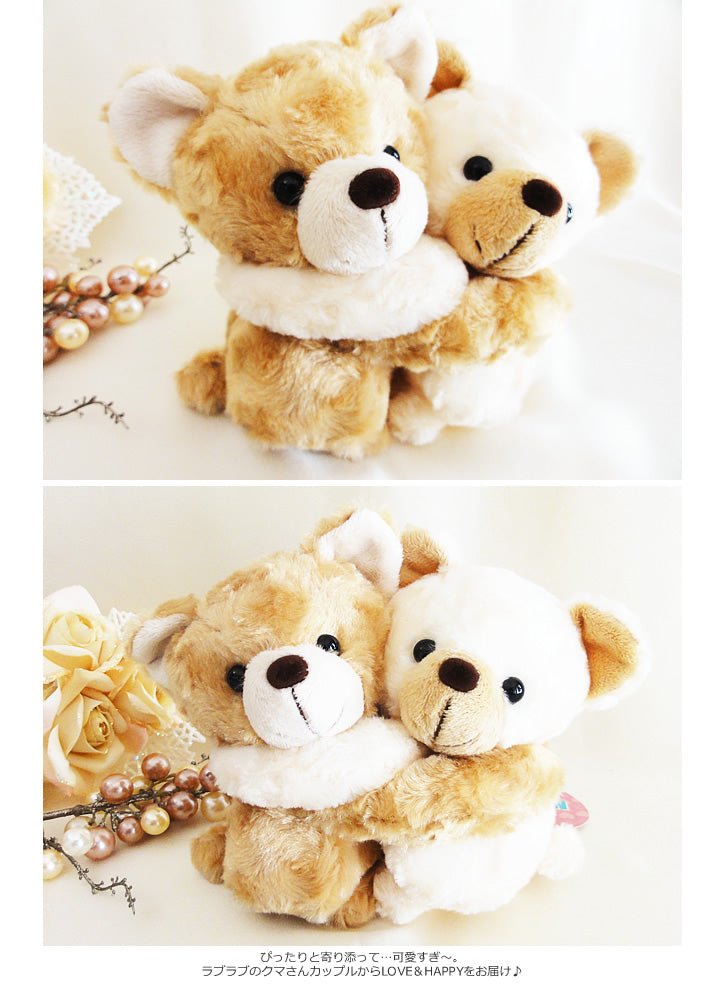 ラブラブなクマのカップルのぬいぐるみバルーン電報 - 「めちゃラブ<茶クマ>」のぬいぐるが運ぶ♪2バルーンセット<補充用ヘリウムガス付>