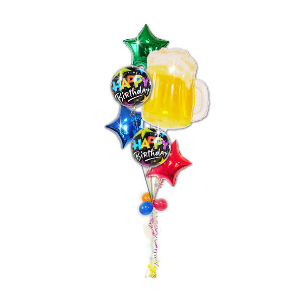 大きなビールジョッキと星型の誕生日ギフト - ビールで乾杯! HBブリリアントブラック6バルーンセット<補充用ヘリウムガス付>