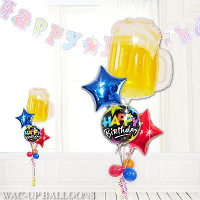 誕生日プレゼントに大好きなビールバルーン - ビールで乾杯! HBブリリアントブラック4バルーンセット　<補充用ヘリウムガス付・本州送料無料>